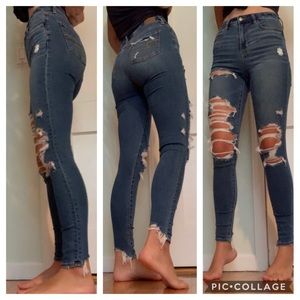 AMERICAN EAGLE high rise ripped jean jegging 4LONG